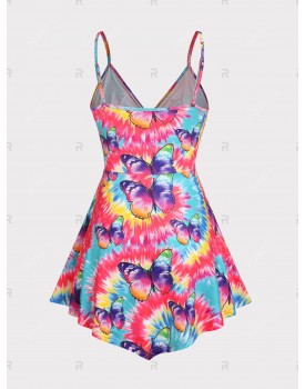 Plus Size & Curve Butterfly Print Tie Dye Cinched Tank Top