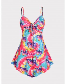 Plus Size & Curve Butterfly Print Tie Dye Cinched Tank Top