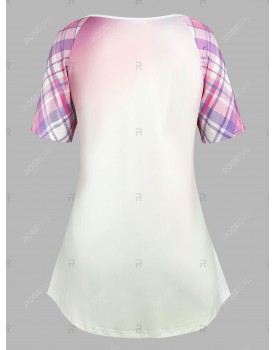 Plus Size & Curve Butterfly Plaid Ombre Raglan Sleeve Tee