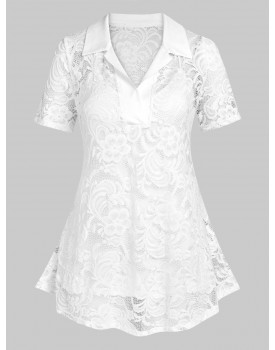 Plus Size Lace Sheer Tunic Blouse with Cami Top Set