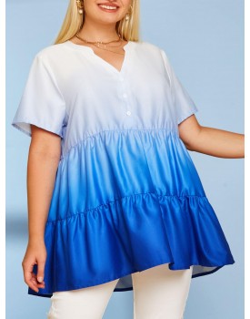 Button Front Tiered Ombre Plus Size Top