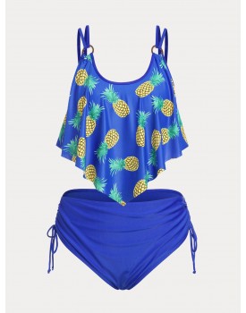 Pineapple Print Ruffled Overlay Plus Size & Curve Tankini Swimsuit