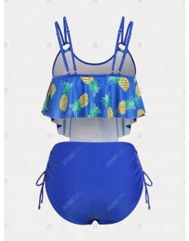 Pineapple Print Ruffled Overlay Plus Size & Curve Tankini Swimsuit