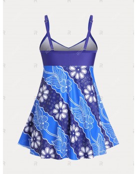 Floral Print Plus Size & Curve Modest Swim Dress Set