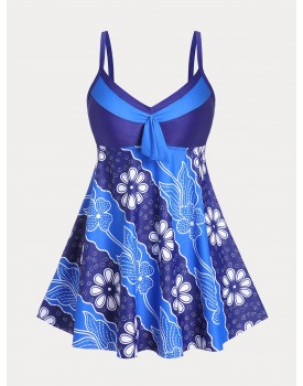 Floral Print Plus Size & Curve Modest Swim Dress Set